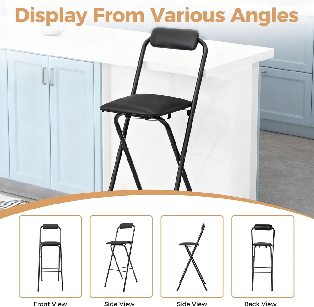 Folding Stool, Cushioned Padded Folding Stool Portable Bar Stool with Back fo...