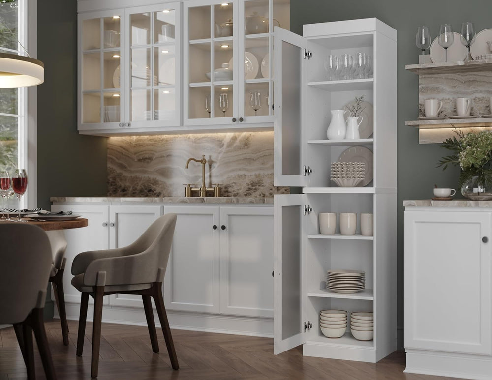 Palace Imports Solid Wood Kitchen Pantry Cabinet w/Frosted Glass Doors - Narr...