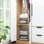 PUSDON Stackable Metal Storage Carts, Dual Use Shelf for Kitchen Fruit Vegetable Baskets with Wheels, Storage Rack for Living Room, Home & Office, Standard White 4 Tiers