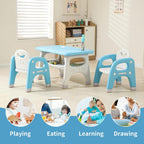 Hulaibit Kids Table and 2 Chairs Set, Toddlers Table and Chairs Set with Large Built-in Storage Shelf, Kids Activity Table for Reading, Drawing, Eating, Playing, with Anti-Slip Foot Covers, Blue