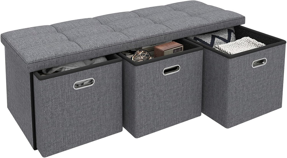 43 Inches Folding Storage Ottoman Bench with Drawers,End of Bed Foot Rest Sto...