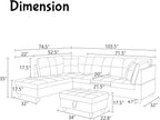 Modern Living Room Furniture Sets with Pillows, Modular Sectional Couches with Chaise Lounge, 4-Seaters L Shape Sofa with Storage Ottoman, for Living Room, Beige and Brown