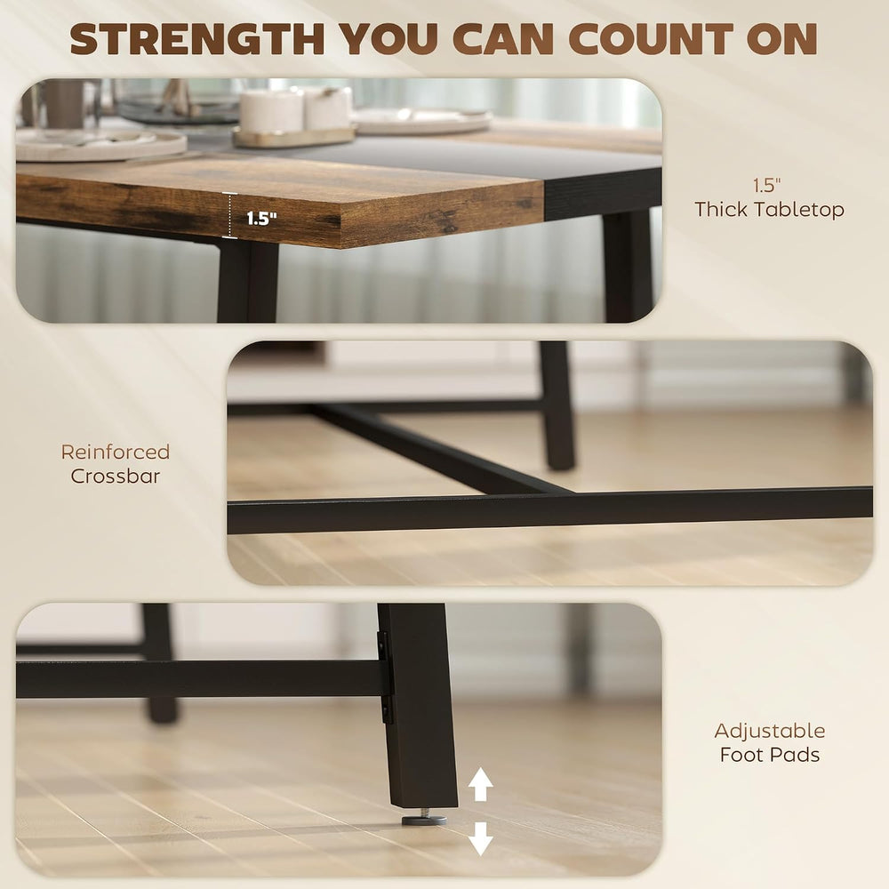 HOMCOM Industrial Dining Table for 8 People, 70.9" Long Rectangular Kitc...