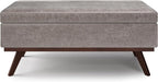 SIMPLIHOME Owen 42 inch Wide Mid Century Modern Rectangle Lift Top Large Coffee Table Storage Ottoman in Distressed Grey Vegan Faux Leather, Assembled, for the Living Room, Entryway and Family Room