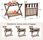 oakvivo Fully Assembled Walnut Luggage Racks Set of 2, Bamboo Luggage Rack Stand for Guest Room, 5 Nylon Straps, 26.77" Folding Suitcase Stand with Storage Shelf for Bedroom Hotel, Holds up to 165 Lbs