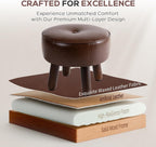 Small 13" Foot Stool Ottoman, Round Pouf Foot Rest, Faux Leather Footstool | Small Foot Stool with Rubber Legs Under Desk, Footrest for Couch, Living Room Bedroom Office, 13''L x 13''W x 10.2''H, Coffee