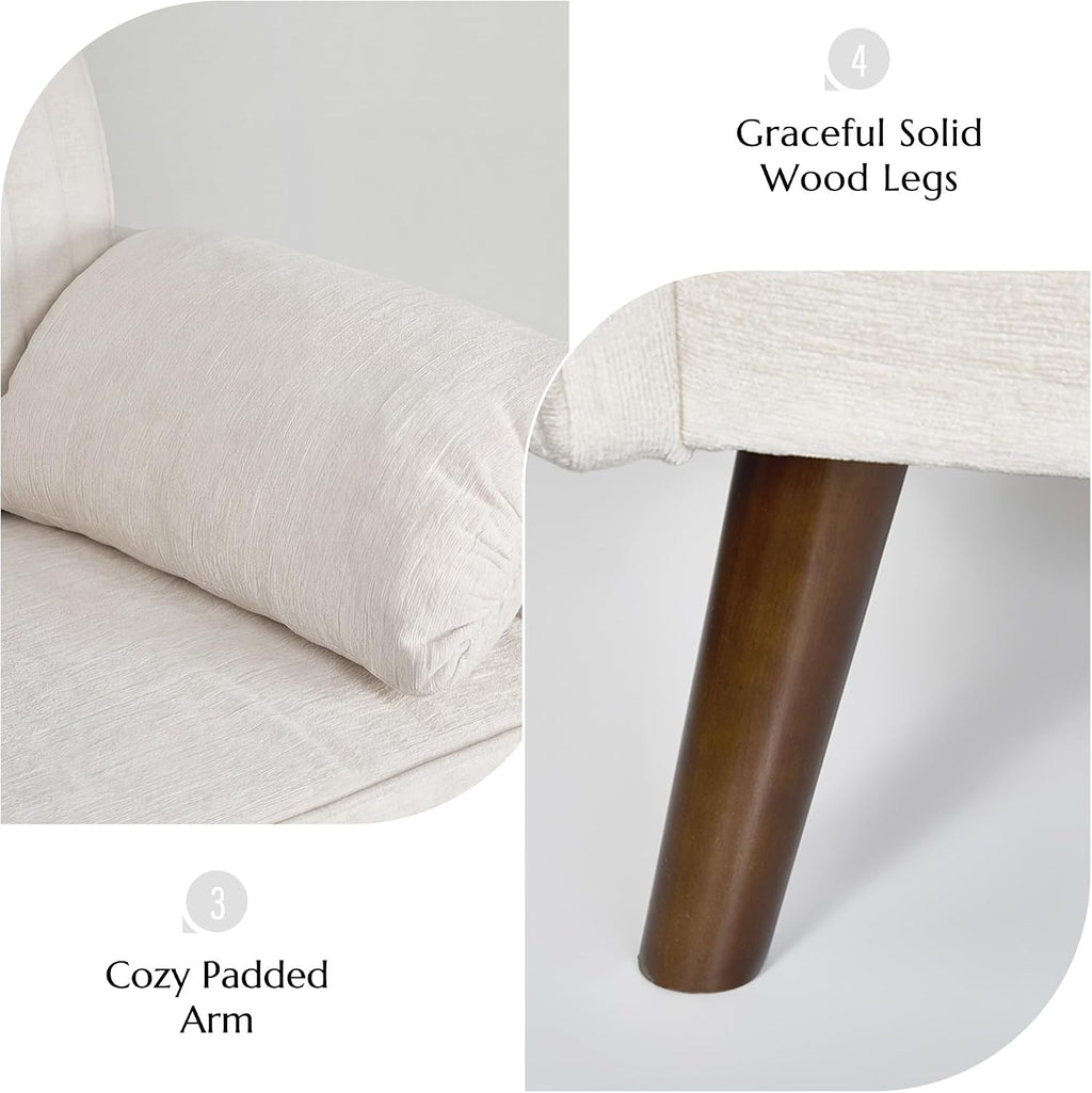 Modern Oversized Accent Reading Chair for Living Room, 43", Chenille, Beige | Piping Single Armchair with Quilting Backrest, Padded Arms, Wood Legs for Bedroom, Office, Reception Area