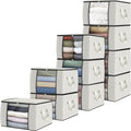 Fab totes 10 Pack Clothes Storage, Foldable Thick Fabric Blanket Storage Bags, Containers for Organizing Bedroom, Closet, Clothing, Comforter, Organization with Handle,Ivory White