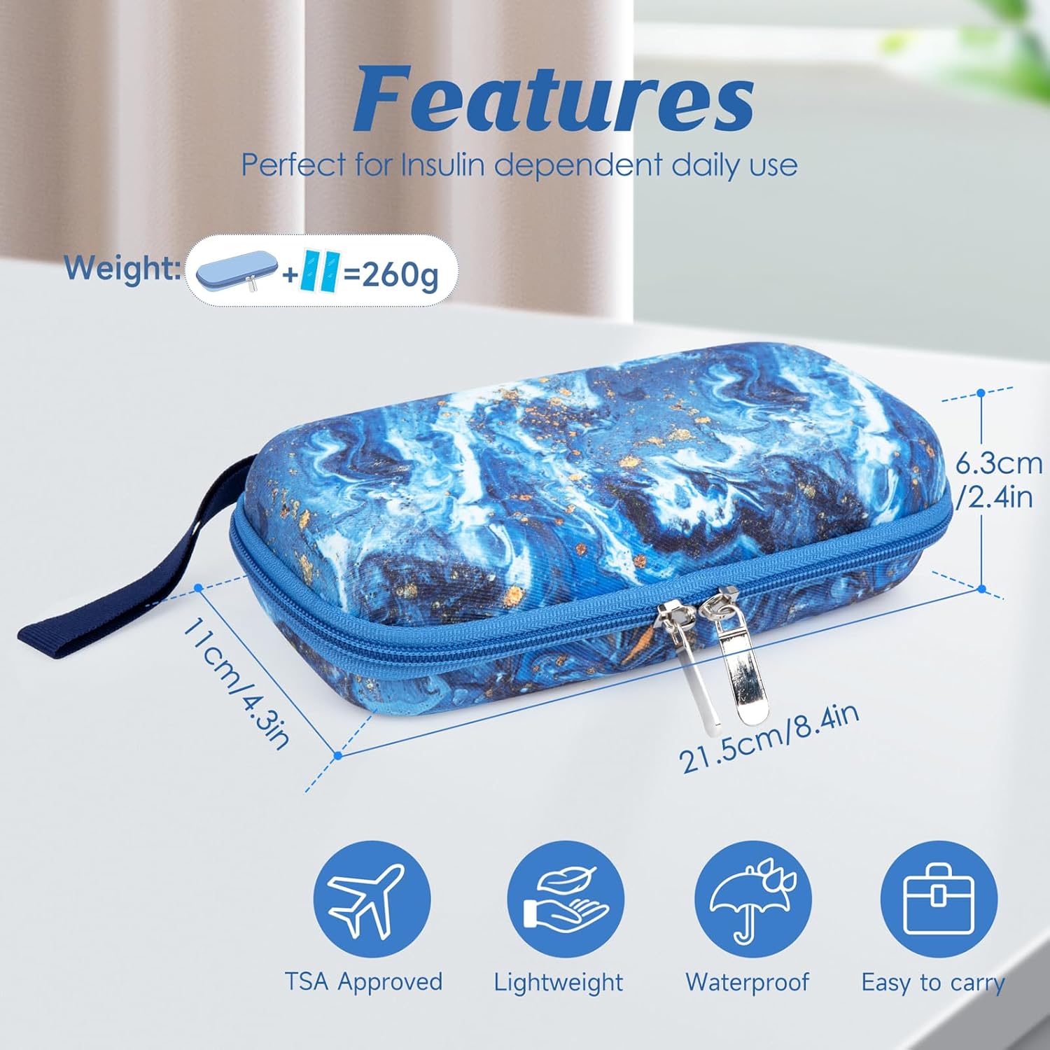 YOUSHARES Insulin Cooler Travel Case - Diabetic Insulated Organizer Portable Cooling Bag for Medication Cooling Insulation, Insulin Pen Case with 2 TSA Approved Cooler Ice Pack (Quicksand Gold)