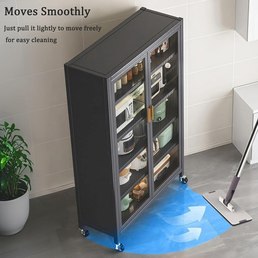 Kitchen Pantry Storage Cabinet, Gray 6 Tier Metal Display Cabinet with Transp...