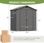 Greesum 6x4FT Plastic Outdoor Storage Shed with Floor, Resin Sheds with Lockable Double Door, Window & Vents, All-Weather Tool Sheds for Garden, Backyard, Patio, Dark Gray