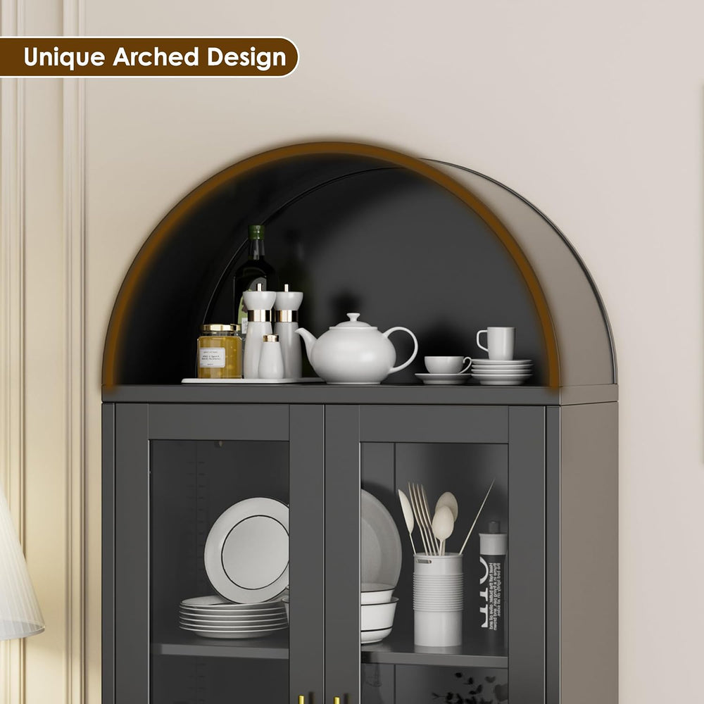 72.8" Tall Display Cabinet with Glass Doors, Metal Arched Cabinet with 2...