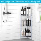 3 Tier Floor Standing Corner Shower Caddy Organizer Shelf with Hooks, Bathroom Shelves Stand Rack, Blue