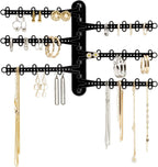 6-Tier Hanging Wall Jewelry Organizer, Earring, Necklace, Ring Holder-Black | Large Capacity with 120 Earring Holes, Rotating Branches, Includes 3M Command Strips, Bracelet, Ring & Necklace Storage