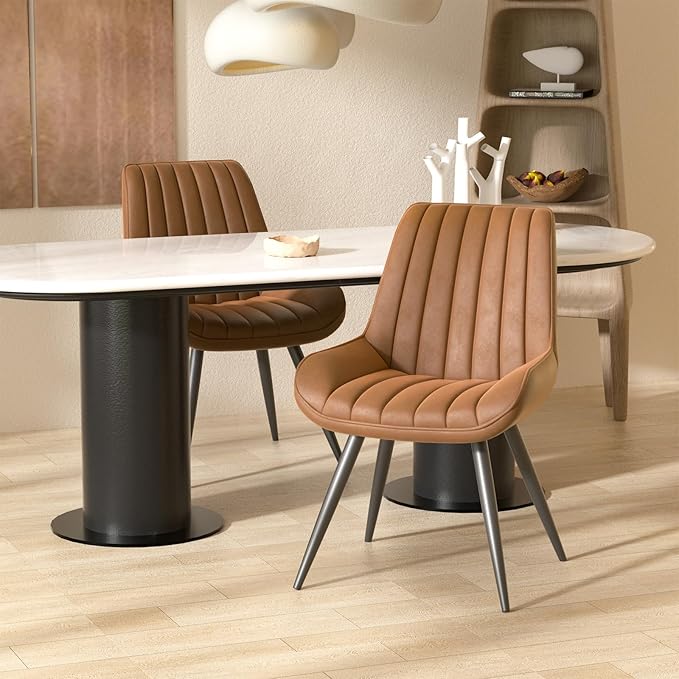 Nalupatio Modern Dining Chairs Set of 4, Comfy Dining Room Chairs with Thick Cushions, Upholstered Fabric Kitchen Side Chairs with Metal Legs, Brown