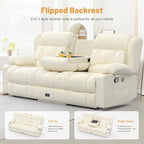 Recliner Sofa Set, Flip Middle Backrest Design PU Leather 3 Seater Reclining Sofa and 2PC Single Recliner Chair, Manual Couches for Living Room (Ivory, PU 3+1+1)