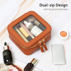 Aveniee Mini Clear Makeup Bag, Small Cosmetic Bags Travel Toiletry Pouch Organizer, TSA Approved Make up Case with Zipper, Car Bag for Essentials,Brown