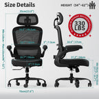 TRALT Ergonomic Office Chair - Desk Chair with Adjustable Headrest Lumbar Support Computer Chair - Mesh Comfy Chair with Flip-up Armrests - Gaming Chairs for Adults Home Office (Leather, Black)