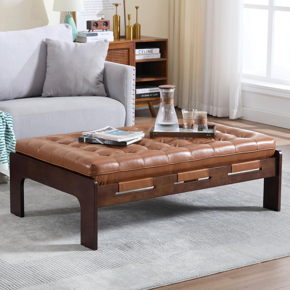 chairus 47.75" Large Rectangle Ottoman Coffee Table, Tufted Faux Leather...