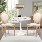 3-Piece 31.5" Round Dining Table Set for 2 with Upholstered Chairs – Space-Saving Modern Small Kitchen Cafe Bistro Set(Round Beige Linen Chair)