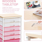 Rolling Cart with Drawers,Storage Cart with 8 Drawers and Wooden Tabletop,Utility Cart for Living Room,Classroom, Bedroom,Bathroom,Dorm,Office,Rose Pink