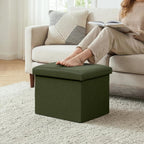 16.5 Inch Small Rectangular Storage Ottoman, Collapsible Footrest | Linen Fabric, Hidden Storage, Foldable Footstool with Padded Lid, Compact Size for Living Room, Bedroom and Dorm, Olive Green