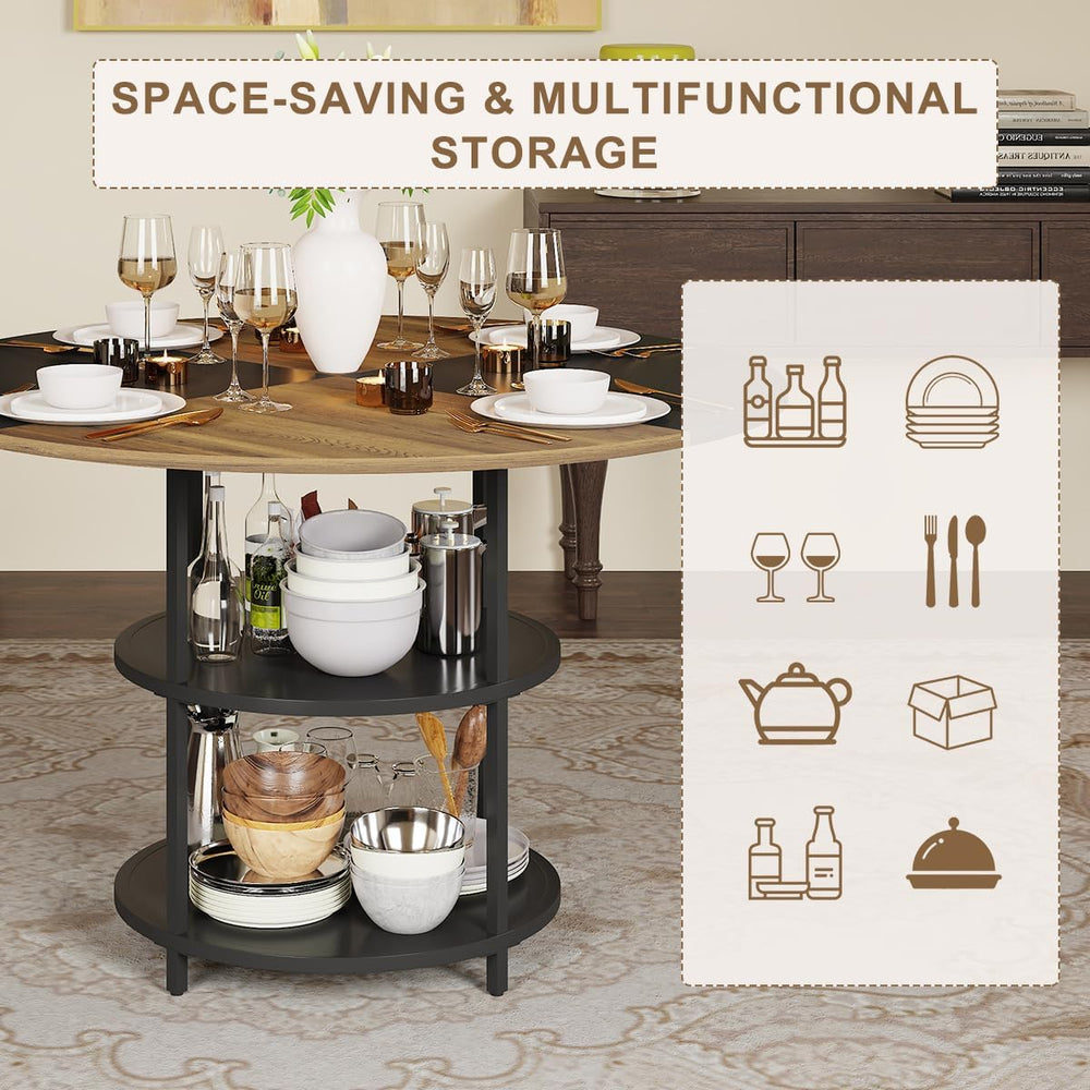 47 Inch Round Dining Table Set for 4，Kitchen Table and Chairs for 4 with Stor...