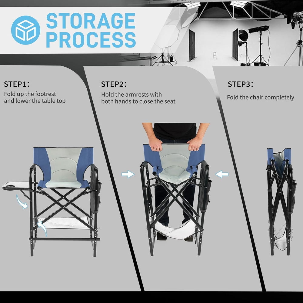 2 Piece 26" Tall Directors Chair Height Seat Folding, Blue/Grey