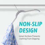 Premium Velvet Shirt Hangers 50 Pack, Space-Saving Non-Slip Felt Hanger with 360° Swivel Hook, Slim Flocked Hangers for Strappy Dresses, Blouses, Tank Tops(Grey)
