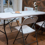 pollilar 6FT Folding Table Plastic 6 Foot Foldable Table HDPE Portable Banquet Surface Fold-in-Half Desk Utility for Working Meeting,Parties, Picnic, Camping, Weddings, Catering, Garden Dining-White