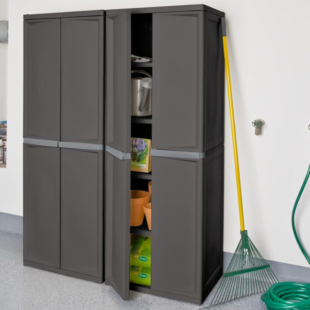 Sterilite 4 Shelf Cabinet, Lockable Utility Storage w/ Adjustable Shelves, Gr...