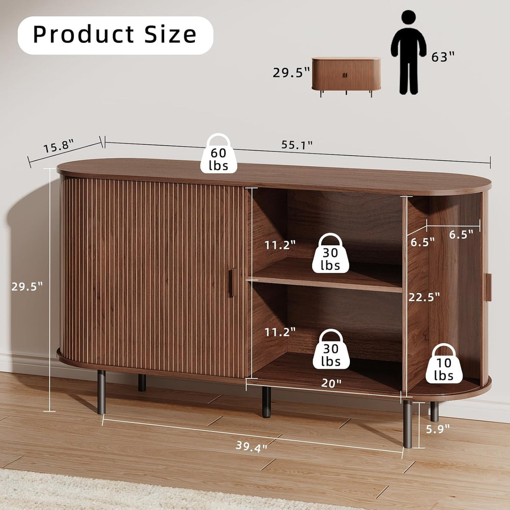 Buffet Sideboard Cabinet with Storage, 55" Fluted Cabinet with Sliding D...