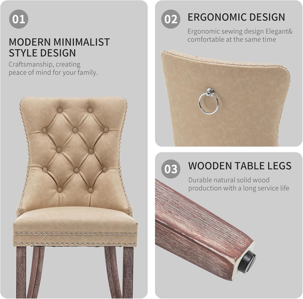 Leather Dining Chairs Set of 2, Upholstered Dining Room Chairs with Nailhead ...