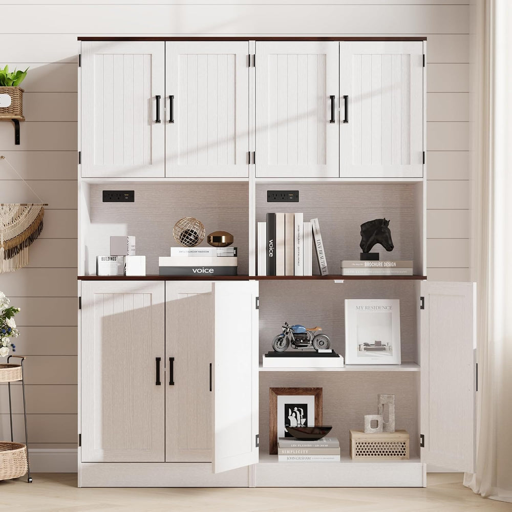 MHOM 71" Tall Pantry Cabinet with Charging Station, Farmhouse Kitchen Hu...