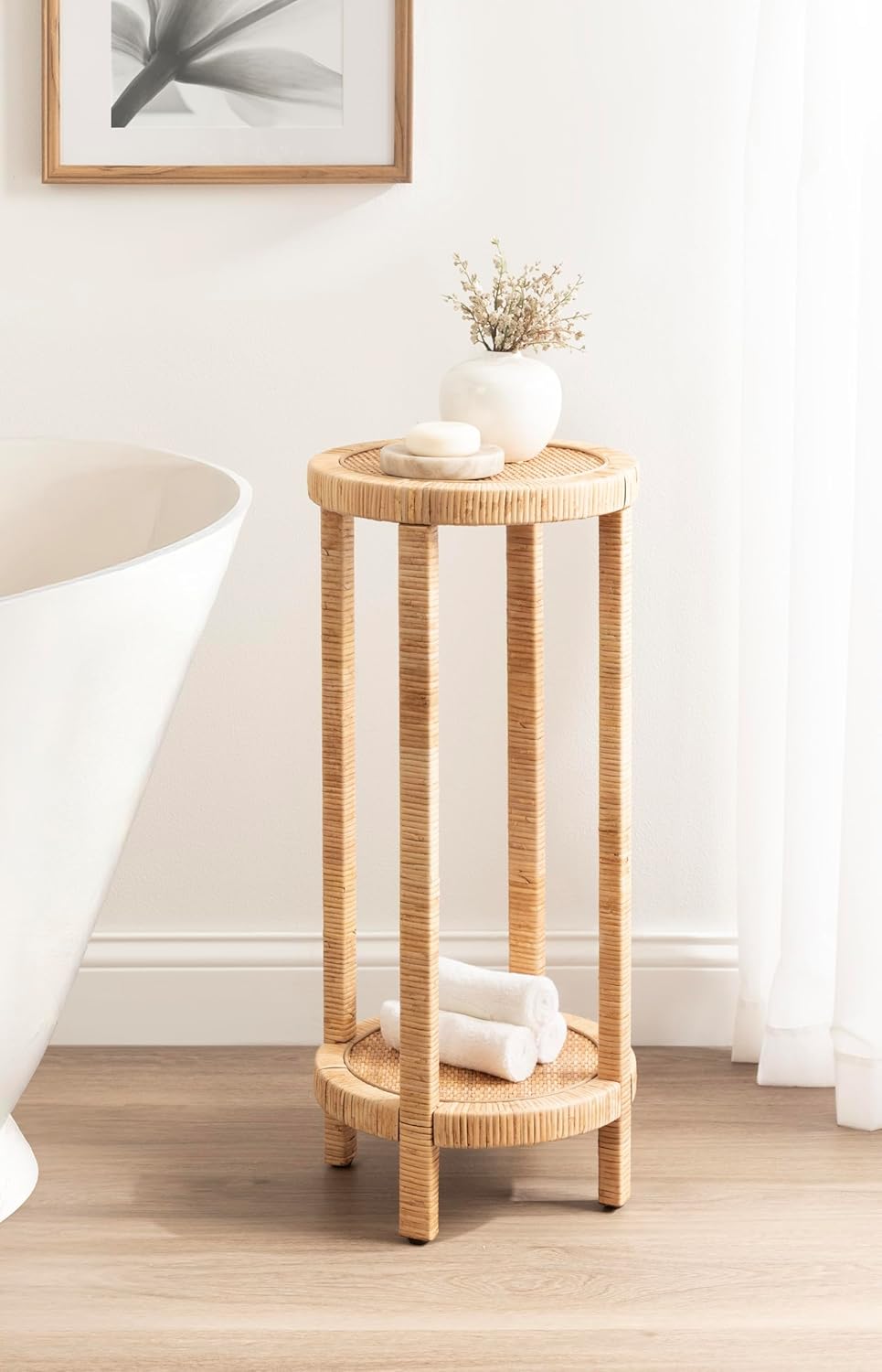 Kate and Laurel Rafina Round Rattan Drink Table, 13 x 13 x 28, Natural Brown,...