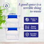 HOMZ 5-Pack Latching Lid, Clear Plastic Storage Organizer Bins, 7.5 Quart, Blue Latch - Stackable Organizing Containers for Home, Garage, and Office