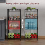 4 Tier Shelf Wire Shelving Unit Adjustable Storage Shelves Big Basket Rack Standing Units for Kitchen Closet Laundry Bathroom Organizers Metal Pantry Mesh 10" D x 16" W x 55" H Black