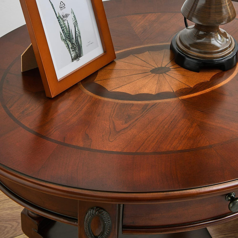 Solid Wood Oval End Table with Drawer, 28"x24" Sofa Side Table with...