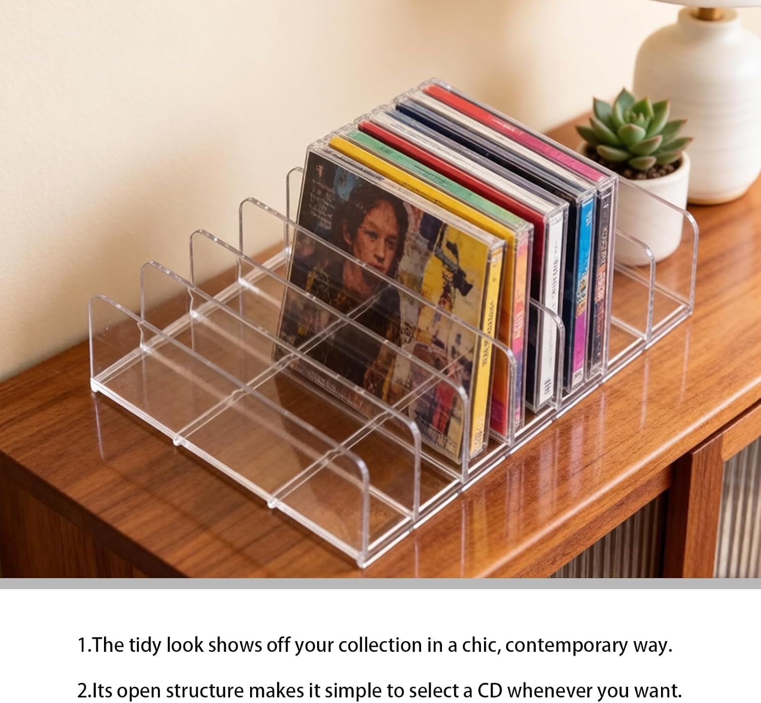 2Pk Acrylic CD Rack Clear, DVD Vinyl Record Display Stand | Scratch-Resistant Thickened Acrylic — Holds 14 Standard CD Cases Each (28 Total),fits Cassettes& Makeup Storage