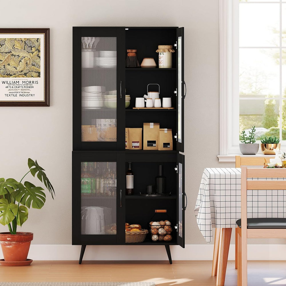 LOKO Kitchen Pantry Cabinet, Freestanding Storage Cupboard with Translucent F...