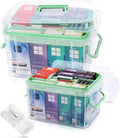Medicine Organizer Storage Box with Pill Splitter,2 Pack Clear Portable Medicine Cabinet Organizer,Multipurpose Medicine Box with Lids,Trays,Labels,Handle,Empty First Aid Kit for Home,Travel
