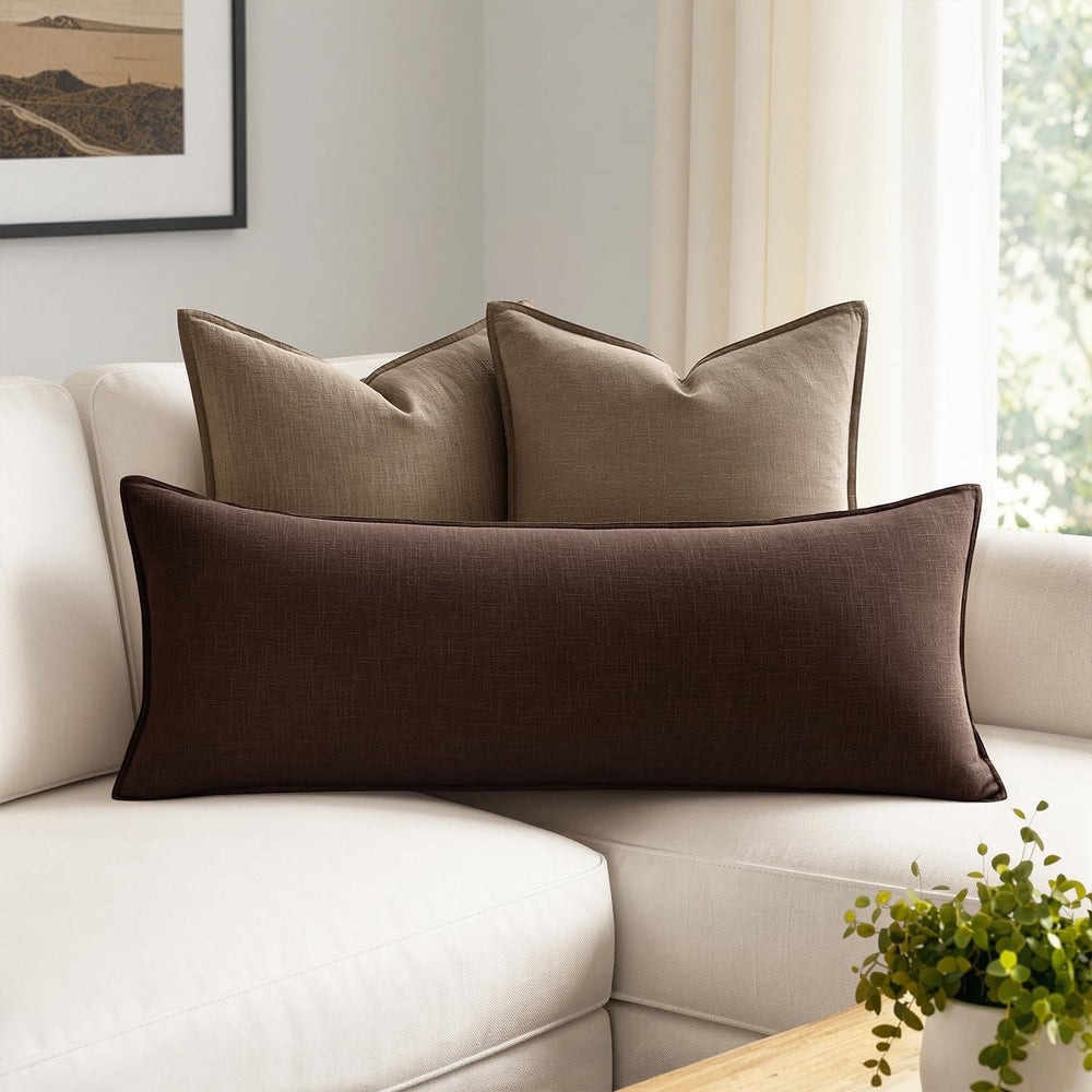 MIULEE Decorative Linen Lumbar Pillow Cover 14x36 Inch Dark Brown