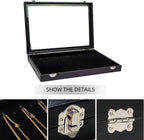 Wudygirl Necklace Organizer 20 Hooks Jewelry Organizer Jewelry Display Stackable Glass Top Lockable Black Velvet Boxes(Necklace Tray)