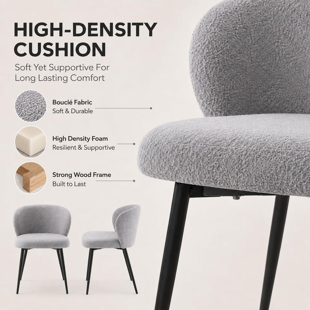 Modern Teddy Dining Chairs Set of 2, Comfy Kitchen Armless Chairs with Thick ...