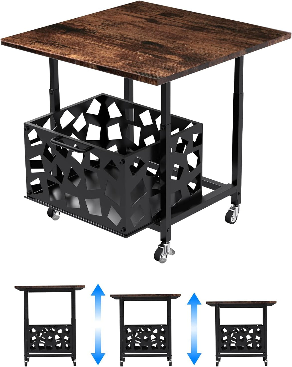 Mini Fridge Stand with Storage Basket 19.7", Beverage Refrigerator Stand with Wheels, Adjustable Height Mini Fridge Cabinet, Heavy Duty Fridge Table for Dorm, Office, Apartment, Kitchen (Brown)
