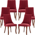 Burgundy Mid Century Dining Chairs Set of 6, Modern Kitchen & Dining Room Chairs Set of 6, Linen Upholstered Kitchen Chairs, Sillas de Comedor, Wood Legs (Wine Red, 6 Pcs)