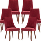 Burgundy Mid Century Dining Chairs Set of 6, Modern Kitchen & Dining Room Chairs Set of 6, Linen Upholstered Kitchen Chairs, Sillas de Comedor, Wood Legs (Wine Red, 6 Pcs)