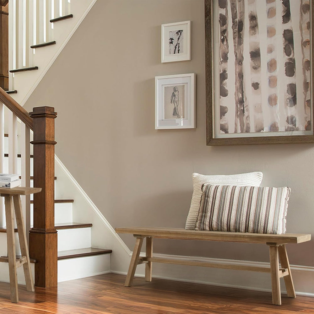 Wnutrees 55" Farmhouse Solid Wood Bench, Rustic Dining Entryway Bench | ...