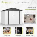 Greesum 8x6FT Outdoor Storage Shed, Utility Tool Shed Metal Storage Garden Shed with Door & Lock for Patio Storage, White
