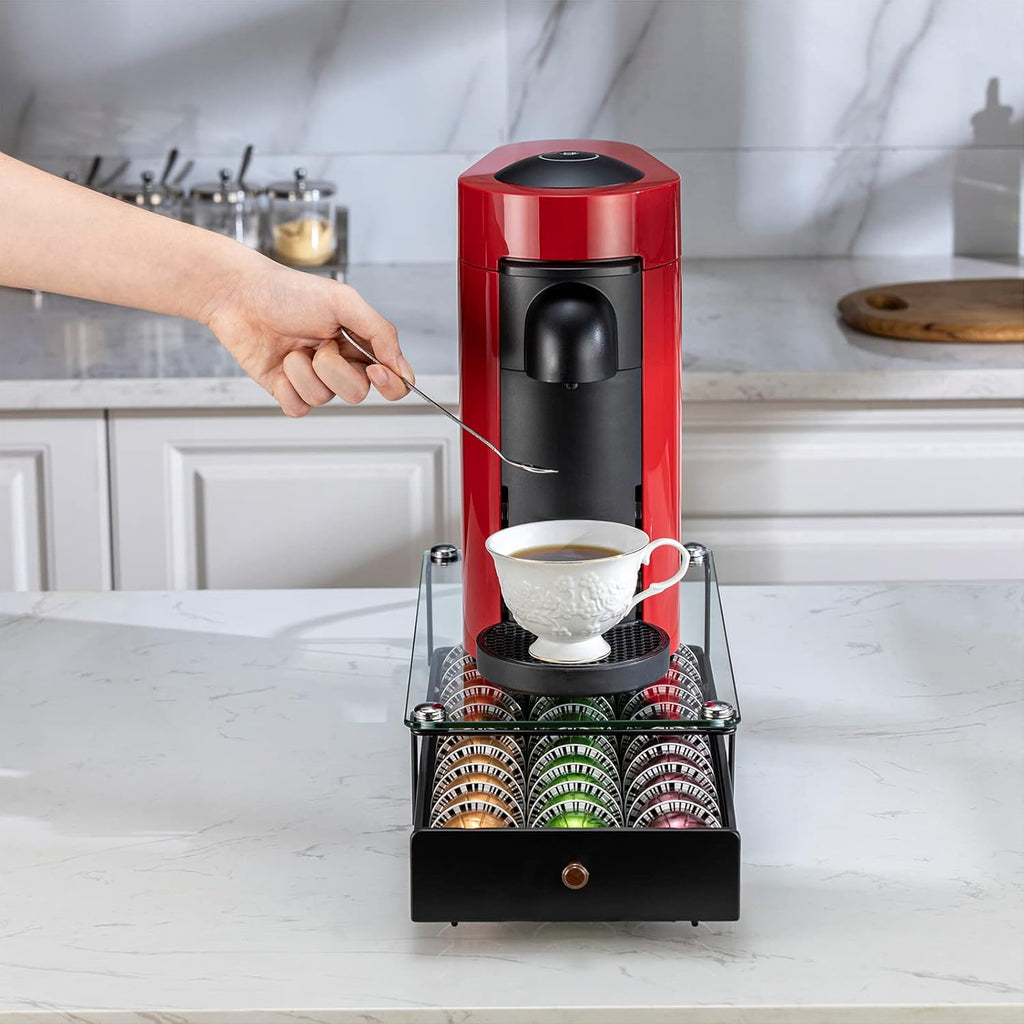 ZCDCP Nespresso Vertuo Pod Holder Coffee Capsule Holder Drawer Black 30 Pods